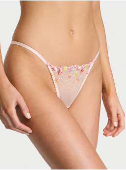 V-String Nohavičky S Vyšívaným Kvetom
