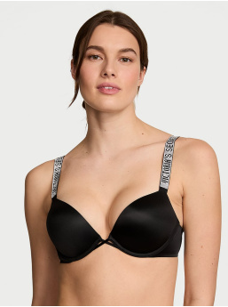 Bombshell Push-Up Podprsenka s Trblietavými Ramienkami Logo, Efekt +2 Košíčky