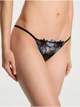 Electric Orchid Vyšívané String Bikini Nohavičky s Otvoreným Chrbtom