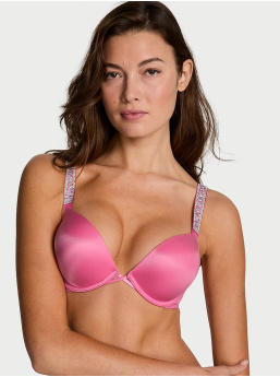 Bombshell Push-Up Podprsenka s Trblietavými Ramienkami Logo, Efekt +2 Košíčky