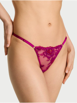 Ružové Čipkované Nastaviteľné V‑String Nohavičky