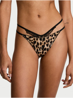 V-strings nohavičky s čipkovaným lemom ruží a pásikmi s výrezmi