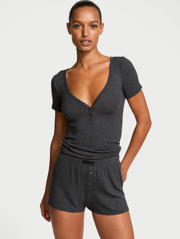 Rebrovaný modal – Henley tričko s krátkym rukávom a boxer šortky