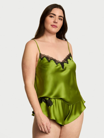 Saténová Súprava Rose Lace-Trim Cami & Flutter Short