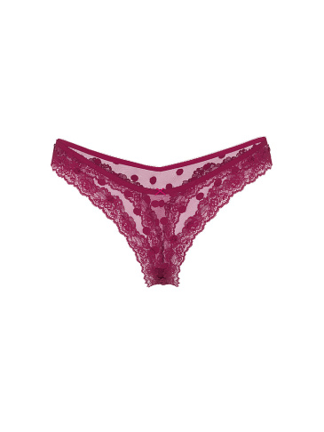 Sheer Heritage Dot Lace-Trim Thong Panty