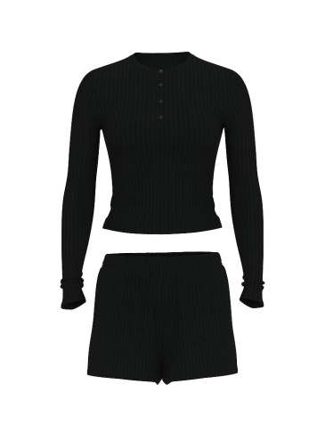 Modal Wide-Rib Long-Sleeve Short Lounge Set
