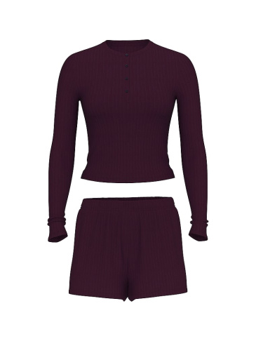 Modal Wide-Rib Long-Sleeve Short Lounge Set