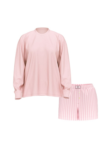Flannel Long-Sleeve Short Tee-Jama Set