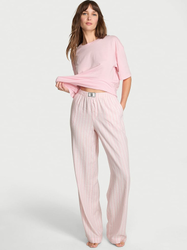 Flannel Short-Sleeve Long Tee-Jama Set