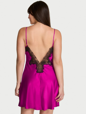 Satin Rose Lace-Trim Mini Slip Dress