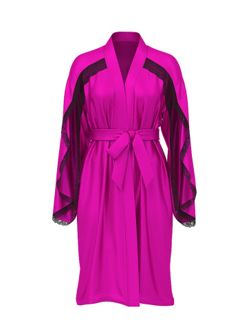 Satin Rose Lace-Trim Midi Robe