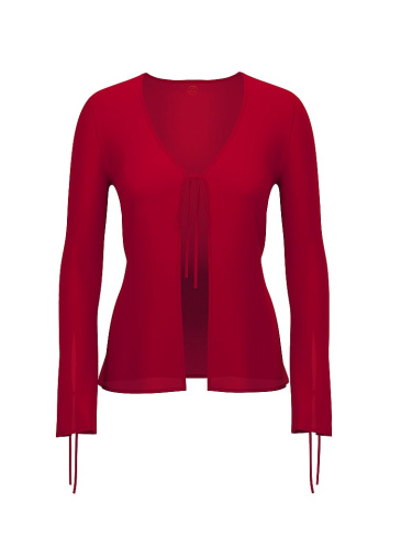 Plážová Priesvitná Krčená Blúzka s Viazaním a Dlhými Rukávmi