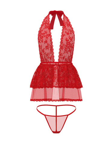 Lace Tulle Plunge Babydoll Set
