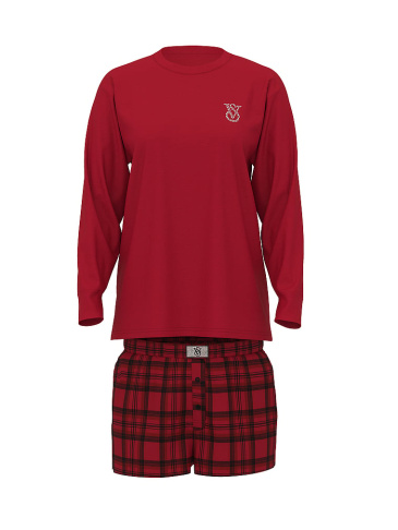 Flannel Long-Sleeve Short Tee-Jama Set