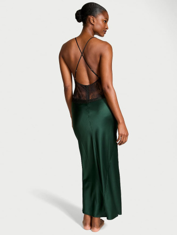 Satin Rose Lace Long Slip Dress