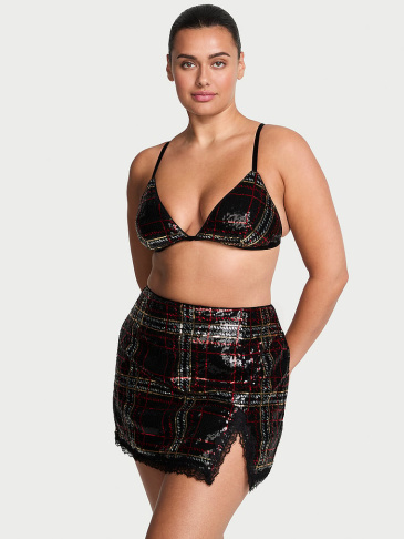 Set bralettky a sukne s flitrami v tartan vzore.