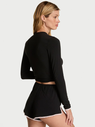 Modal Soft Bow Long-Sleeve Tee & Short Set