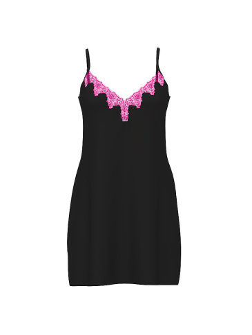 Satin Rose Lace-Trim Mini Slip Dress