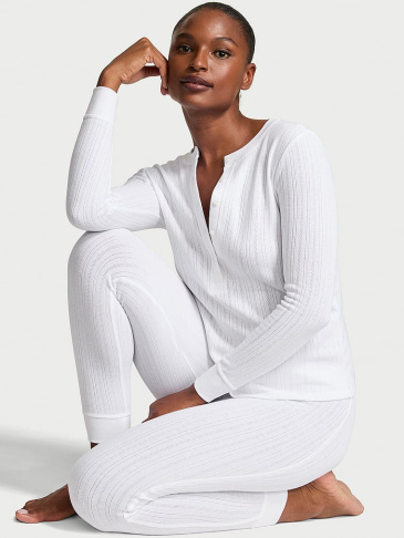 Cozy Pointelle Henley Long Pajama Set