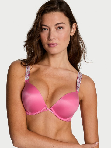 Bombshell Push-Up Podprsenka s Trblietavými Ramienkami Logo, Efekt +2 Košíčky