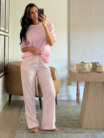 Flannel Short-Sleeve Long Tee-Jama Set