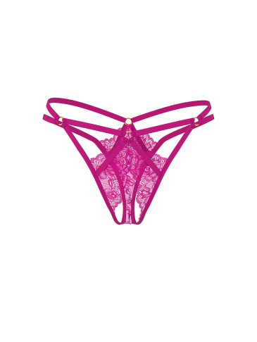 Lace Strappy Hardware Crotchless Thong Panty
