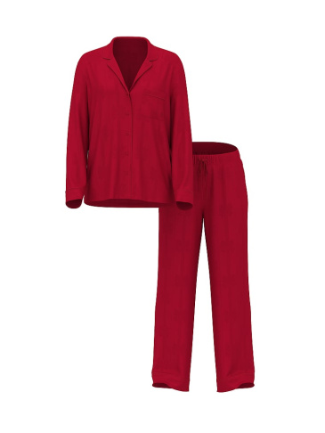 Glazed Satin Short-Sleeve Long Pajama Set