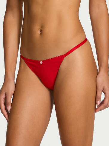 Pružné Bavlnené V‑String Nohavičky S Čipkou V Tvare Srdiečka