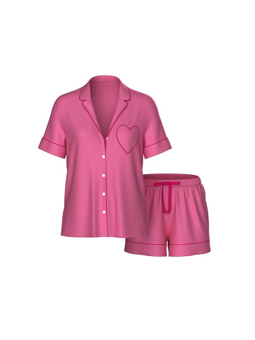 Glazed Satin Heart Short Pajama Set