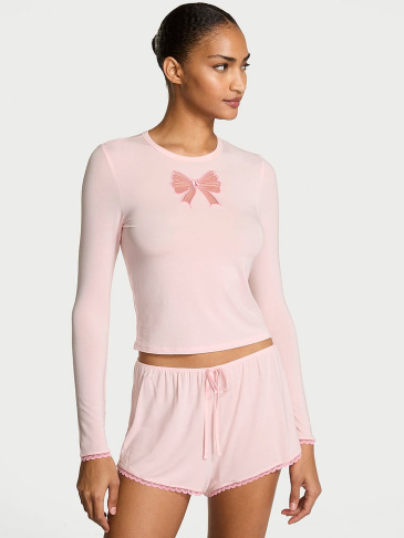 Sosoft™ Modal Bow Long-Sleeve Tee & Short Set
