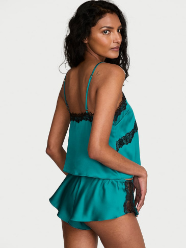 Satin Rose Lace-Trim Cami & Flutter Short Set