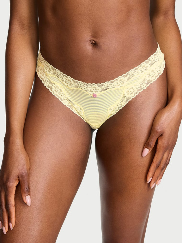 Bavlnené tanga Cotton Shadow Stripe s čipkovým pásom