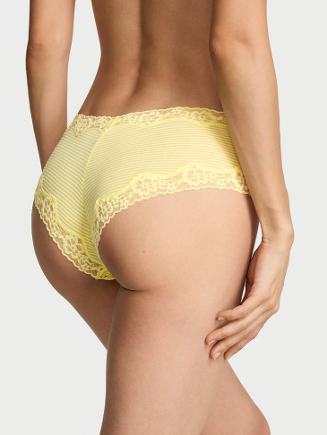 Cotton Shadow Stripe Lace-Waist Cheeky Panty