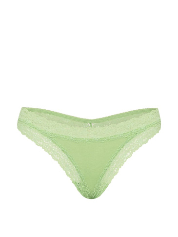 Cotton Lace-Trim Thong Panty