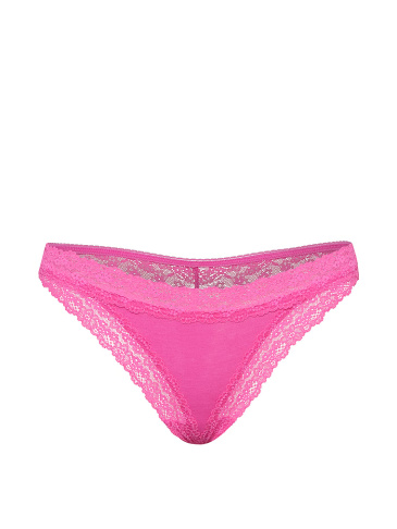 Cotton Lace-Trim Thong Panty