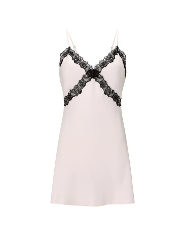 Satin Rose Lace-Trim Mini Slip Dress