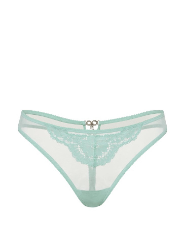 Mesh Lace-Trim Twinkle Bow Thong Panty