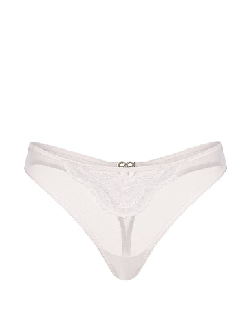 Mesh Lace-Trim Twinkle Bow Thong Panty