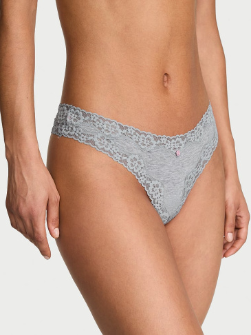 Cotton Lace-Waist Thong Panty