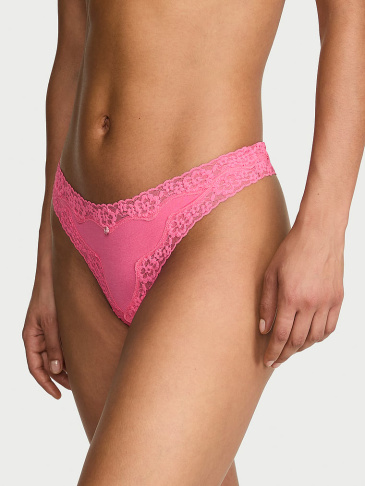 Cotton Lace-Waist Thong Panty