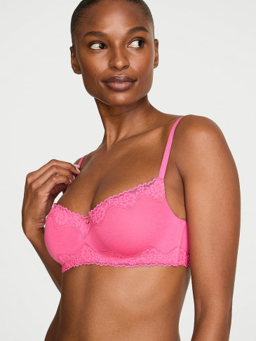 Cotton Lace-Trim Lightly Lined Balconette Bra
