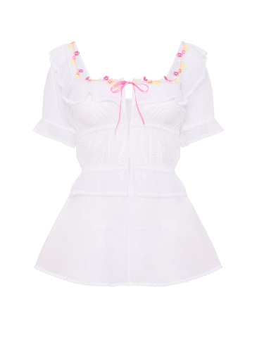 Butterflies Embroidery Tulle Short-Sleeve Babydoll Set