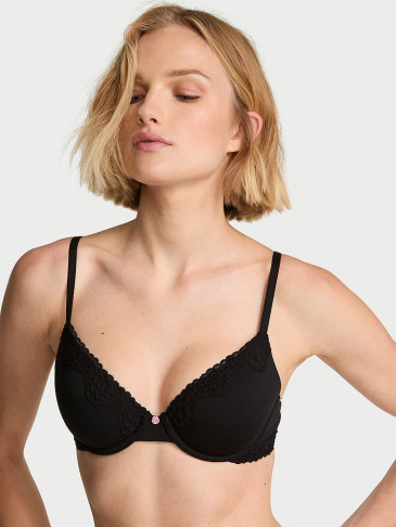 Cotton Lace-Trim Lightly Lined Demi Bra