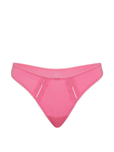 Cotton Lace-Trim High-Leg Scoop Thong Panty