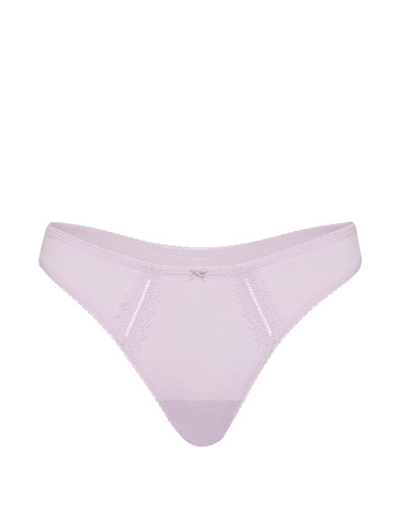 Cotton Lace-Trim High-Leg Scoop Thong Panty