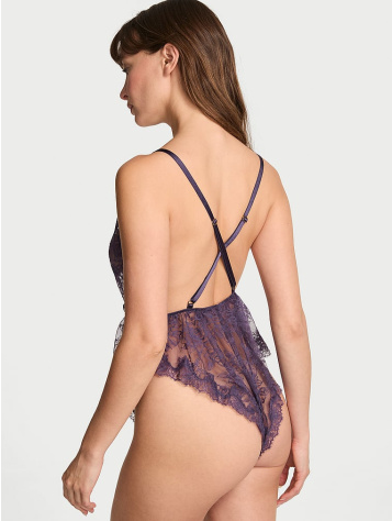 Ružová Čipka Plunge Flutter Romper