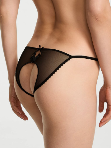 Electric Orchid Vyšívané String Bikini Nohavičky s Otvoreným Chrbtom