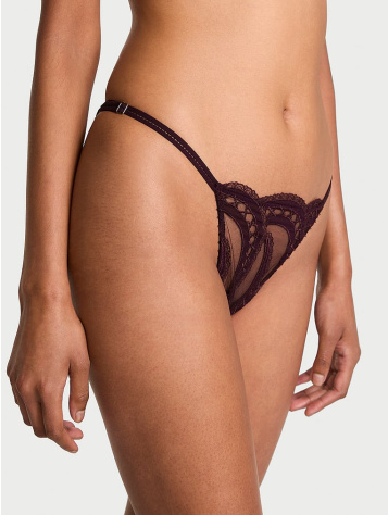 Bikini nohavičky s výšivkou, otvoreným chrbtom a nastaviteľnými šnúrkami