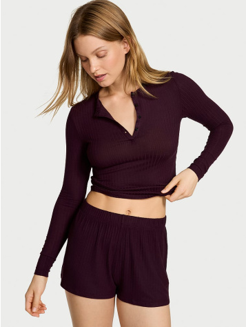 Modal Wide-Rib Long-Sleeve Short Lounge Set