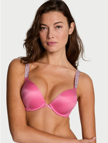 Bombshell Push-Up Podprsenka s Trblietavými Ramienkami Logo, Efekt +2 Košíčky